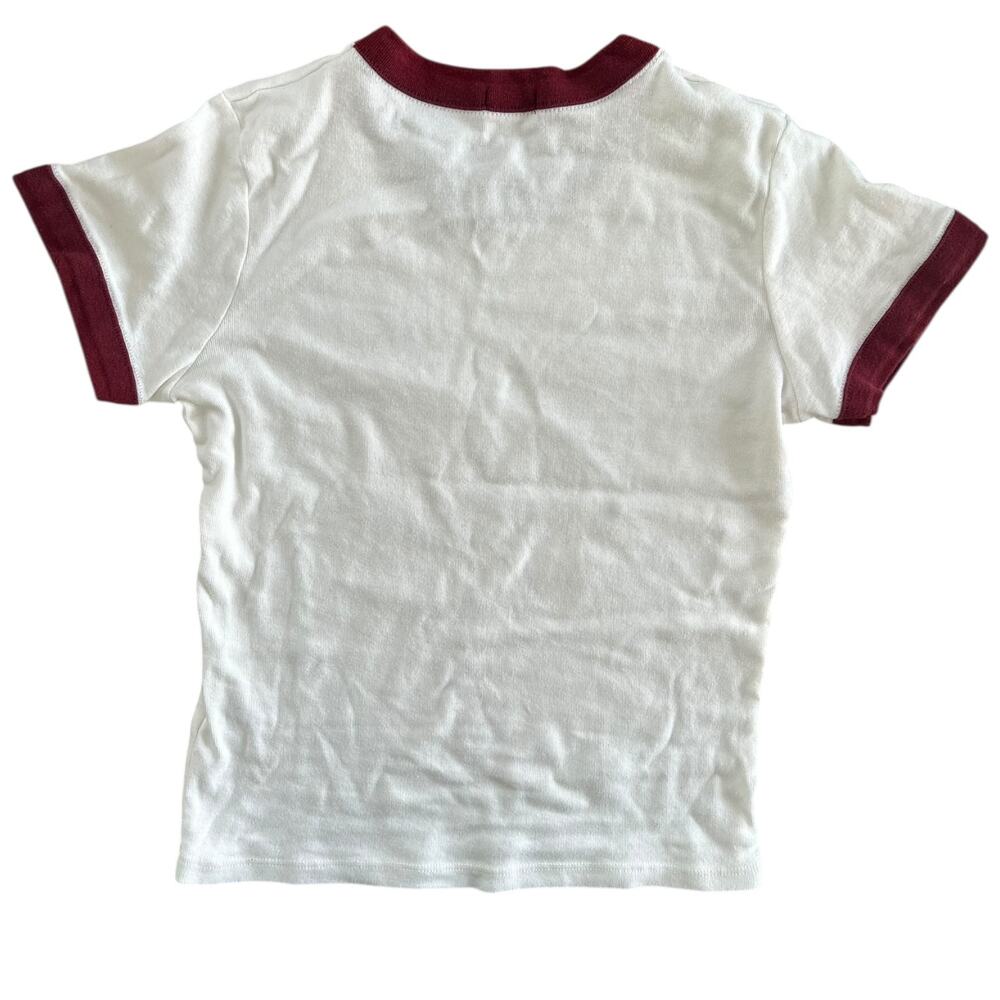 John Galt Brandy Melville Hailie 14 Ringer T-shirt White & Burgundy One Size - Picture 4 of 6